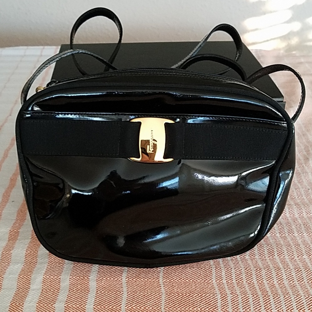 Salvatore Ferragamo Black Patent Shoulder Bag